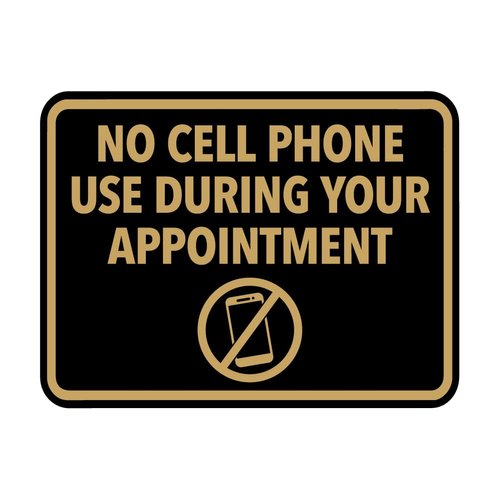 Signs ByLITA Classic Framed No Cell Phone Use During Your Appointment Wall or Door Sign | Easy Installation | Warning Business Signage (Black/Gold) - Small