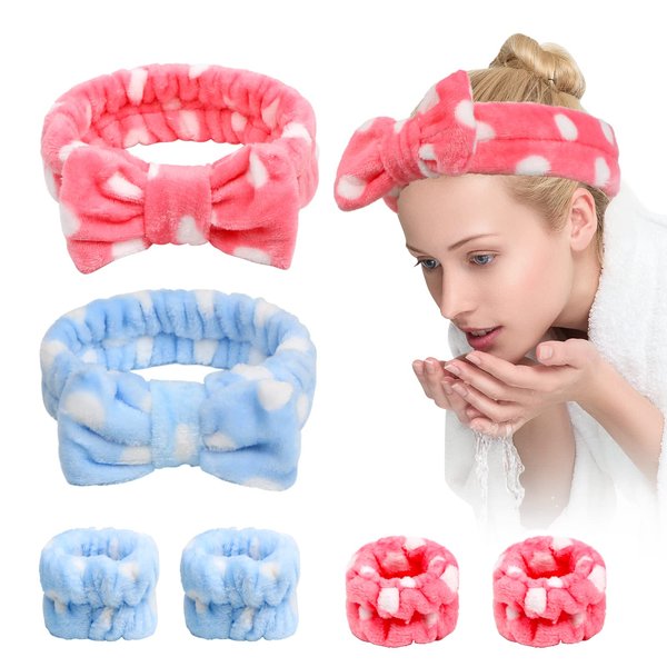 Yoseng Upgrade Your Skincare Routine Spa Headband and Wrist Towels Set - Soft, Versatile, and Adorable(Set of 6)