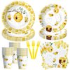 YJRJSC Bee Baby Shower Decorations Paper Plates And Napkins Party Supplies - Bee Birthday Party Decorations Tableware, Plate, Cup, Napkin, Fork, Bumble Theme Bee Day Decorations Dinnerware | Serves 24