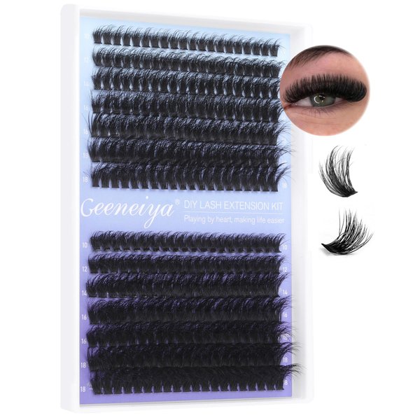 Geeneiya Eyelash Clusters Fluffy Lash Extension Mink Thick Cluster Eyelash Extensions 10-18MM Cluster Lashes Individual Fluffy Fake Eyelashes, Not Kit (0.07D, 60P+80P, 280Pcs)