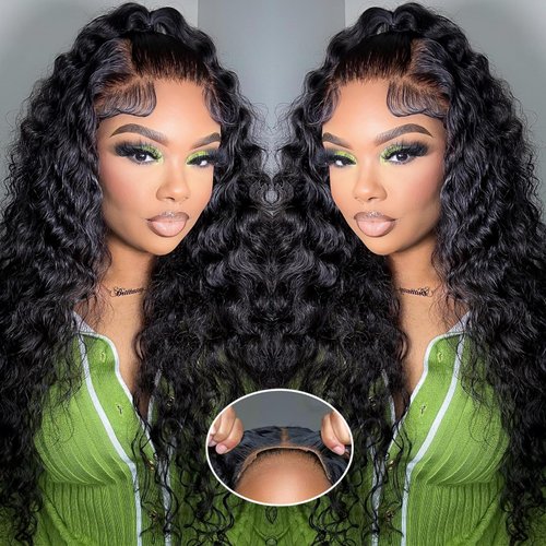 Simeider Glueless Wigs Human Hair Pre Plucked Pre Cut 5X5 HD Lace Closure Wigs Human Hair for Women 180% Density Water Wave Lace Front Wigs Human Hair 5X5 Deep Curly Closure Wigs 24 Inch