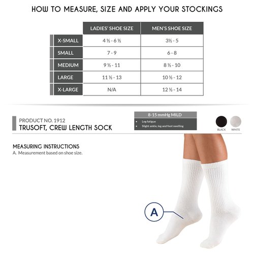 Truform Medical Compression Socks for Men and Women, 8-15 mmHg Crew Length to Mid-Calf, Black, Medium