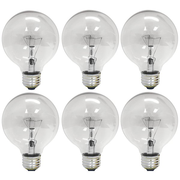 GE Lighting 12983 Incandescent G25, 6 Count (Pack of 1), Clear