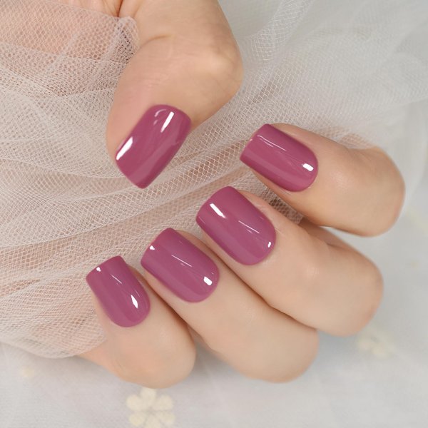ELEVENAIL Daily Glossy Deep Purple Pink Red Press on False Nails Short Square Fake Fingernails Salon DIY Reusable Acrylic Nail Art Tips Manicure Gifts with Adhesive Tabs Nail File