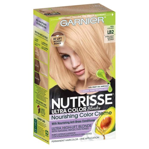 Garnier Hair Color Nutrisse Ultra Color Nourishing Creme, LB2 Ultra Light Natural Blonde (Pina Colada) Permanent Hair Dye, 1 Count (Packaging May Vary)
