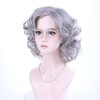 Edivd Kids Gray Grandma Granny Costume Wig Short Sliver Gray Side Part Wig for Girls Short Light Grey Curly Wavy Wig for Child 100 Days of School Heat Resistant Synthetic Wig with Wig Cap