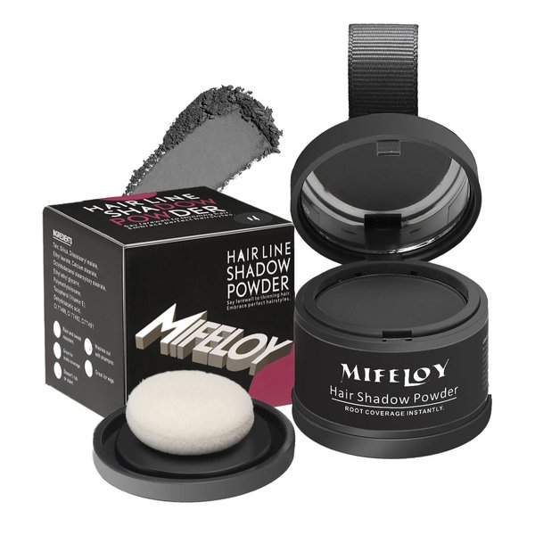 MIFELOY Root Coverage Powder for Thinning Grays Hairline, Touch Up Hair Color for Grey, Roots Concealer for Beard Line Eyebrow, Roots Cover Up Powder, Instantly Conceals Hair Loss, Dark Grey