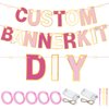 TaoBary 143 Pcs DIY Letter Banner Customizable Happy Birthday Banner Supplies Make Your Own Banner Include Letters, Numbers Symbol Rope Needles for Baby Shower Halloween Party Decorations (Pink)