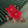 Sither Red Hair Clip for Bridal Floral Hair Comb for Women Wedding Hair Accessories for Bride Hair Clip Headpiece for Wedding Party Prom Gift