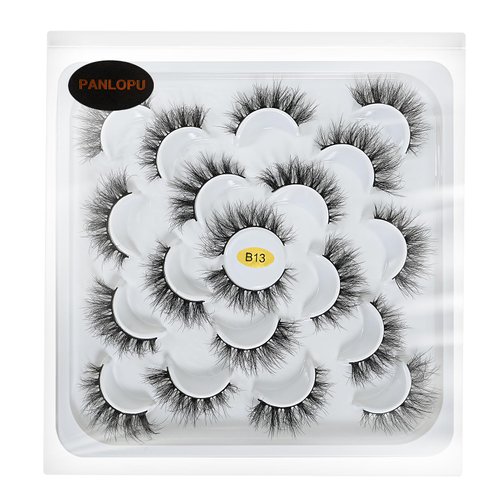 False Eyelashes Natural Look Synthetic Fibers Long Big Eyelashes Lashes Pack 10 Pairs by PANLOPU (B13-11x15x13mm)