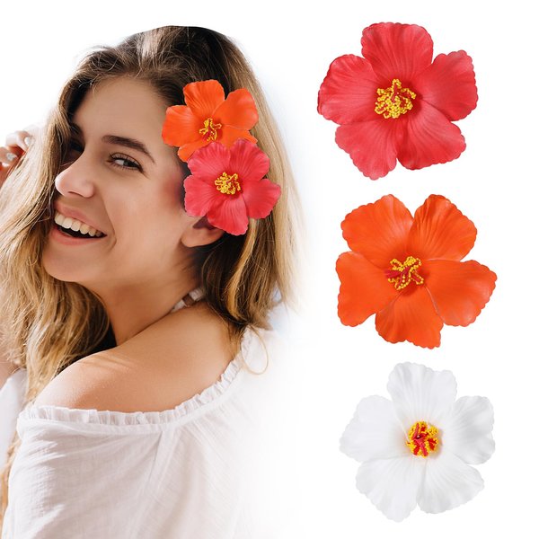 Andibro 3PCS Hawaiian Flower Hair Clips, Plumeria Hibiscus Hair Clip Beach Flower Foam Hair Accessory for Vacation Beach Party Wedding