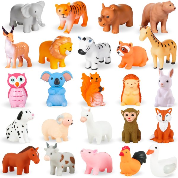 WQTHE Baby Bath Toys, for Infants 6-12& Toddlers 1-3, No Hole Bathtub Toys (Animals Big Box Combo, 24 Pcs)