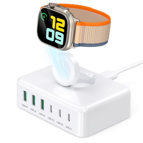 125W Fast Charger Station,for Apple Watch 7-in-1 USB C Wall Charging Station Wireless Multiport Desk Charger Type C Block Hub Power Adapter Power for iPhone 16/15/14/13/12,iPad/Pro,AirPods4,S23 Ultra2