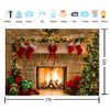 RUINI Christmas Backdrop Christmas Themed Fireplace Backdrop Christmas Tree Sock Gift Decorations for Xmas Party Supplies 7x5FT