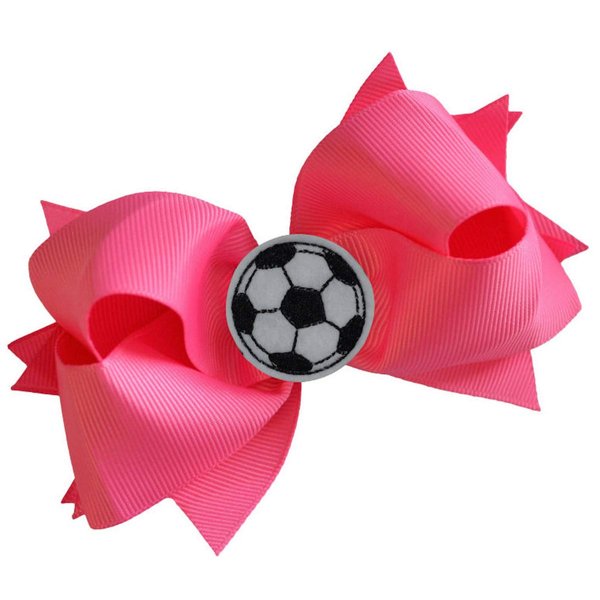 SOCCER BALL BOW Girls 4.5 Inch Grosgrain Soccer Hair Bow with Embroidered Soccer Ball By Funny Girl Designs (Hot Pink)