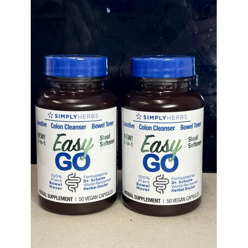 Dr. Schulze's Easy GO Bowel Mover 2-Pack | Formulated Gentle Laxative, Colon Toner & Stool Softener | 100% Plant Natural Bowel Cleanse | Promotes Regular & Complete Bowel Movements | 100 Ct Vegan