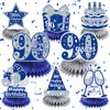 8Pcs Blue 90th Birthday Decorations Navy Blue Silver Happy 90th Birthday Table Honeycomb Centerpieces for Table Decor 90th Birthday Table Topper for Men Women 90th Birthday Anniversary Party Supplies