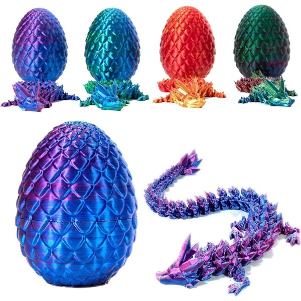 Executive Desk Toys Easter Egg, 3D Printed Dragon, 3D Dragon Eggs with Dragon Inside, Dragon Toy Dragon Egg Fidget Toy, Fidget Toys for Autism/ADHD (Laser Purple)