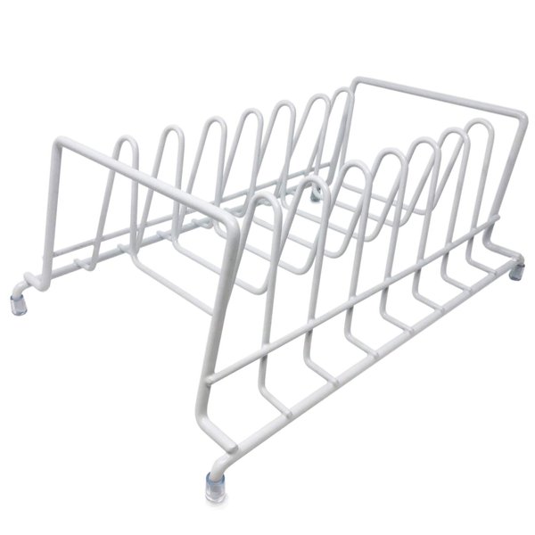 Huji Plates Holder Pots Pans Lid Organizer Rack for Cabinet, Pantry or Kitchen Counter (ONE, WHITE)