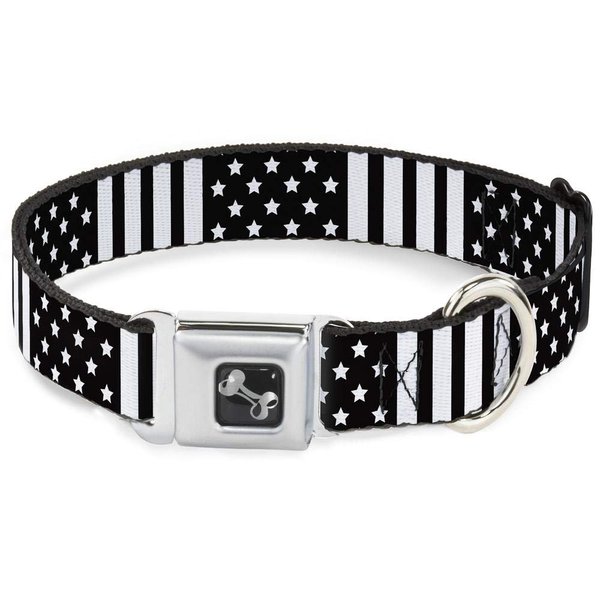 Buckle-Down Dog Collar Seatbelt Buckle American Flag Close Up Black White Multicolor, m - fits 11-17"" - 1.0"" Wide (DC-W30132-M)