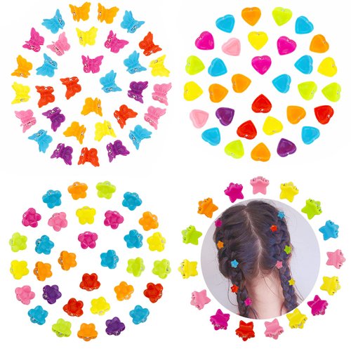 YISSION Hair Clip, 200 Pcs Mini Flower Star Butterfly Heart Claw Clips Plastic & Spring, for Girls Women School Party Gifts, Assorted Colors