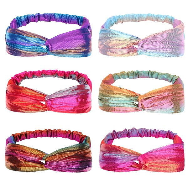 YARIEW 6 Mermaid Knotted Headbands For Girls Little Girl Hair Accessories Kids Knot Headwraps Criss Cross Cute Head Bands Rainbow Metallic Turban Hair Bands Little Mermaid Party Dcorations (Set 2)