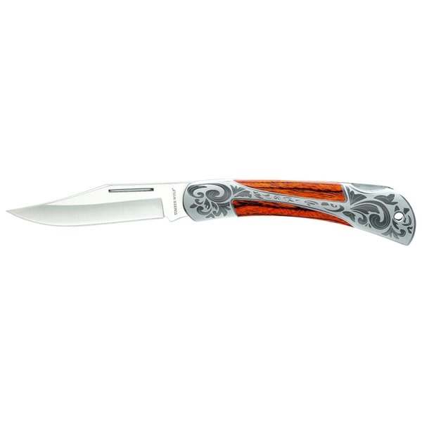 Timber Wolf Gentleman’s Lockback Pocket Knife – Razor-Sharp Stainless Steel Blade, Custom Handle with Wooden Inlays, Scroll Design Bolsters – A Practical and Handsome EDC - 7 1/2" Overall