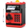 ATM Piggy Bank for Boys Girls, Vcertcpl Mini ATM Coin Bank Money Saving Box with Password, Kids Safe Money Jar for Adults with Auto Grab Bill Slot, Great Gift Toy Bank for Kids (Red+Black 02)