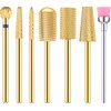 7 Pieces Nail Drill Bit Set, Tungsten Carbide Drill Bit Set, Cuticle Drill Bits Nail Bits for Nail Drill 3/32 Inch for Nail Bit Manicure Pedicure (Gold)