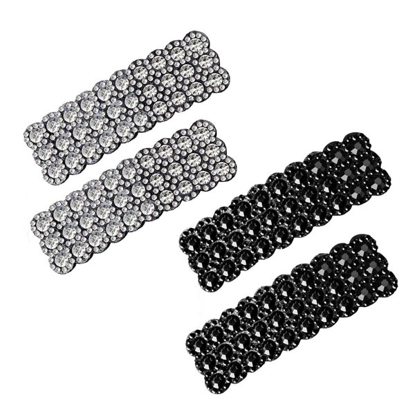 Black White Rhinestone Hair Clips for Styling Bling Crystal Hair Snap Clips Glitter French Barrettes Shining Crystal Rectangular Hairpins Hair Accessories for Women Girls Wedding Party Gifts