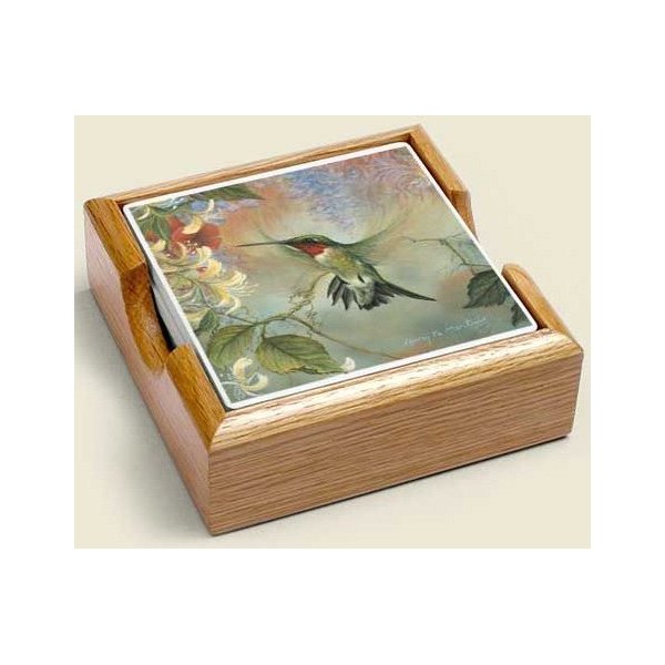 Creative Home Accents Hummingbird and Honeysuckle Coaster Set