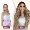 Full Shine Invisible Wire Hair Extensions Real Human Hair Balayage Ombre Wire Hair Extensions 3/8/22 Dark Root Secret Extensions Fishing Line Hair Extensions for Women 80 Grams 16 Inches