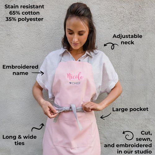 ROMEOSHOP Chef Apron Women, Personalized Adult Aprons for Women, Cooking Baking Gifts, Premium Quality Aprons for Chefs - Custom Women Kitchen Gift Mothers Day Christmas (01 pink)