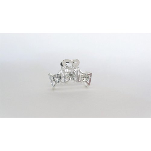 Small shiny silver metal three bows hair claw clip with crystals