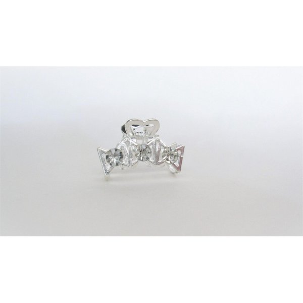 Small shiny silver metal three bows hair claw clip with crystals