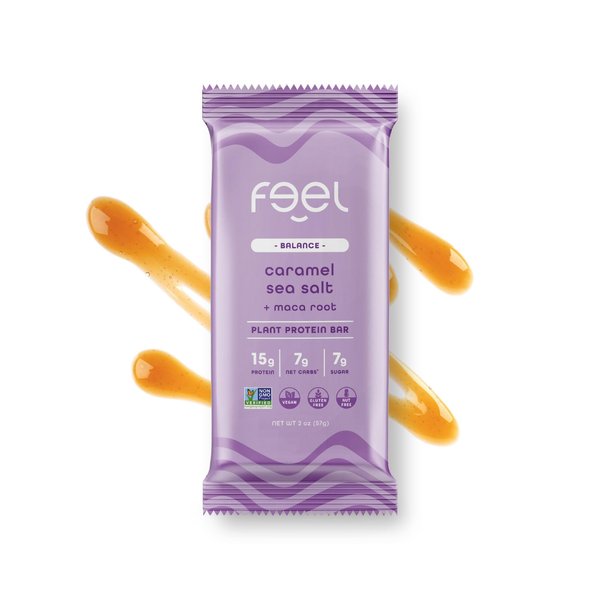 Feel Vegan Protein Bars | Caramel Sea Salt | Keto | Gluten Free | Organic | Maca | 15g Plant Protein | Low Carb | High Protein | Dairy Free | Low Sugar | Grain Free | Nut Free | Soy Free | Non GMO - (Caramel Sea Salt, 10 Pack)