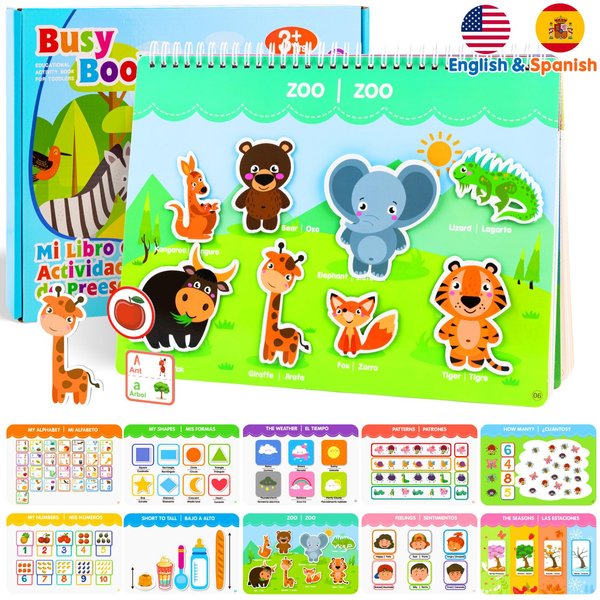 Preschool Learning Activities Spanish English Books - Bilingual Montessori Educational Toys for 3 4 5 Year Old Girls, Speech Therapy Toys Español Para Niños, Birthday Gifts Stocking Stuffers for Kids