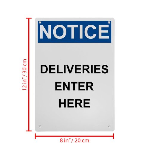 OSHA Deliveries Enter Here Sign, 8.5 x 11 in" OSHA Compliant Shipping Receiving Sign, Weatherproof Plastic, UV resistant & Easy-to-Read Signage