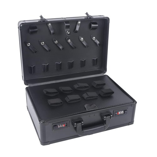 Professional Barber Case, Barber Tool Kits Storage, Double Layer Travel Barber Tool Box, Luxury Carrying Case for Beauty Hair Stylist Pet Groomer with Handle & Secure Numlock, Black (Style 1)