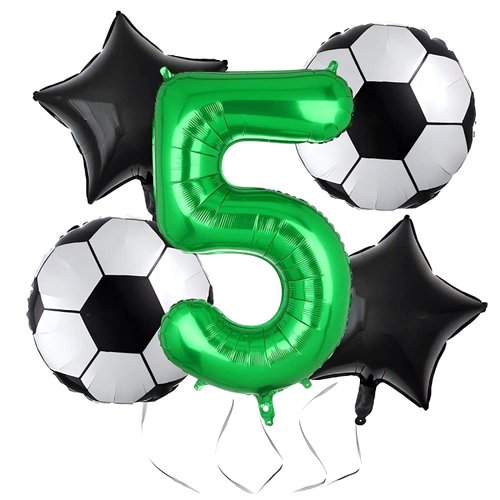 Soccer Balloons 5th Birthday Decorations for Boys, Soccer Birthday Party Supplies World Cup Soccer Sports Theme Party Decorations Supplies Favors Anniversary Decor 32inch Foil Green 5 Balloon