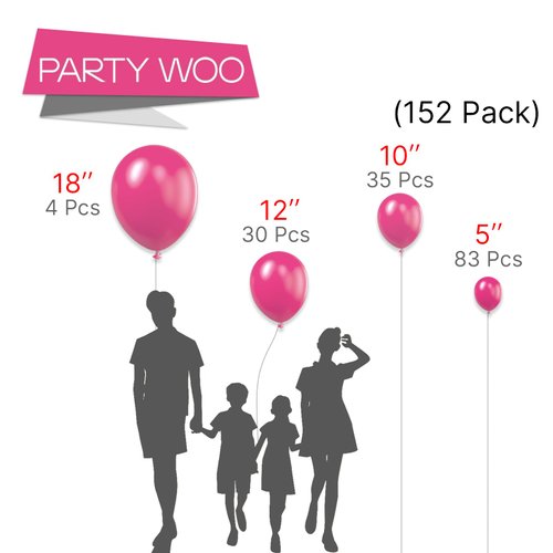 PartyWoo Hot Pink Balloons 152 pcs Magenta Balloons Dark Pink Balloons Different Sizes Pack of 18 12 10 5 Inch Balloon Arch Kit Balloon Garland for Valentine's Day Princess Party Decorations Pink-Y12