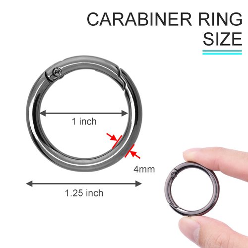 10Pack 1 Inch Metal Spring O Rings Clip Keychain, Round Carabiner Clips Keyrings Snap Hook Buckle, Purse Shoulder Bag Chain Rings Clip Replacement Paracord Keychain Lanyard Leather DIY Crafts (Black)