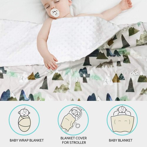 TANOFAR Baby Blankets, Adventure Mountains Minky Toddler Blanket for Boys Girls, Dotted Backing, Double Layer, Crib Receiving Blanket, for Nursery/Stroller/Toddler Bed/Carseat, 30 x 40 Inch