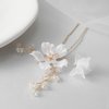 SWEETV 3Pcs Bridal Hair Pins White Flower Bride Hair Pieces Wedding Hair Side Combs Floral Headpieces Accessories Fall Beach Clip for Brides Bridesmaids Women Girls