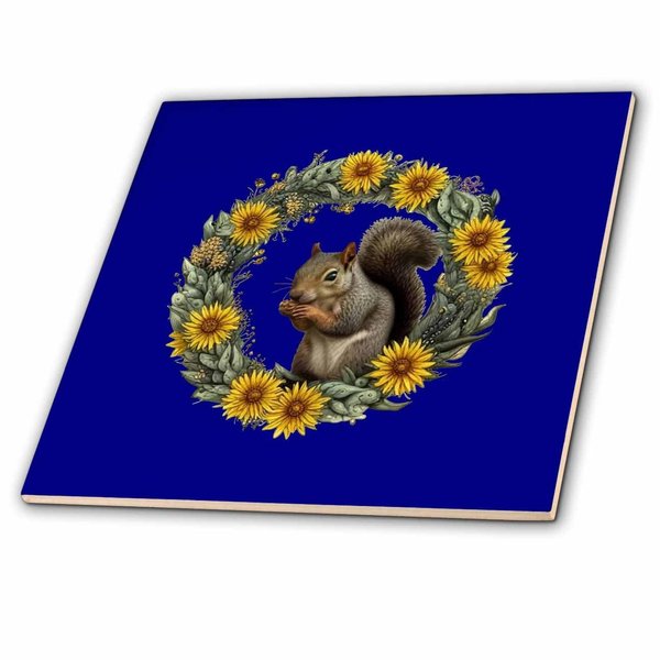 3dRose Gray Squirrel with Yellow Flower Wreath Kentucky State Tattoo Art - Tiles (ct-384054-1)