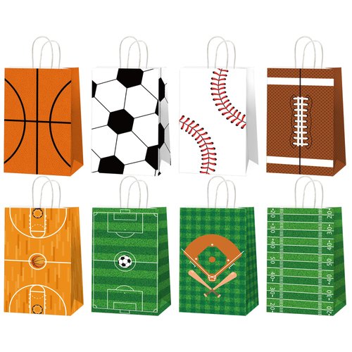 CHUNNIN 16pcs Sports Party Gift Bags Sports Birthday Party Decorations Sport Theme Party Candy Treat Bags Football Basketball Soccer Baseball Party Goodie Bags for Kids Birthday Party Favor Supplies