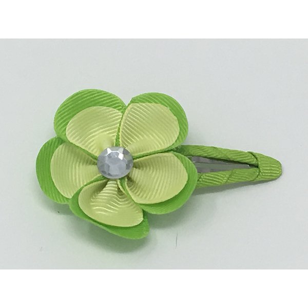 Snap Clip, Flower Hair Clip, Green and Yellow Hair Clip, Grosgrain Flower Hair Clip