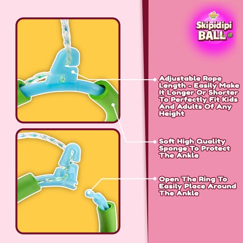 IPIDIPI TOYS Skip It Ankle Toy - Pink Retro Skipit Toy Hopper Ball, Ankle Jump Rope Skip Ball, Improve Coordination, Fun Exercise Playground Ball - Best Retro Birthday Gift for Kids Ages 5-12