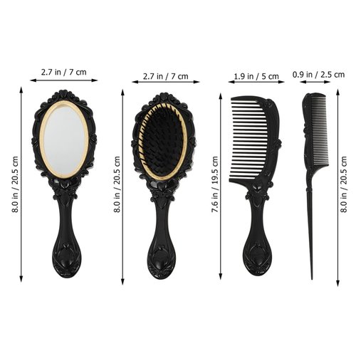 Wide Tooth Comb Round Mirror Makeup Set Hair Brush Set With Holder Vintage Hair Brush Set, Detangling Hair Brush,Rat Tail Comb Vintage Hand Mirror Womens Wallet