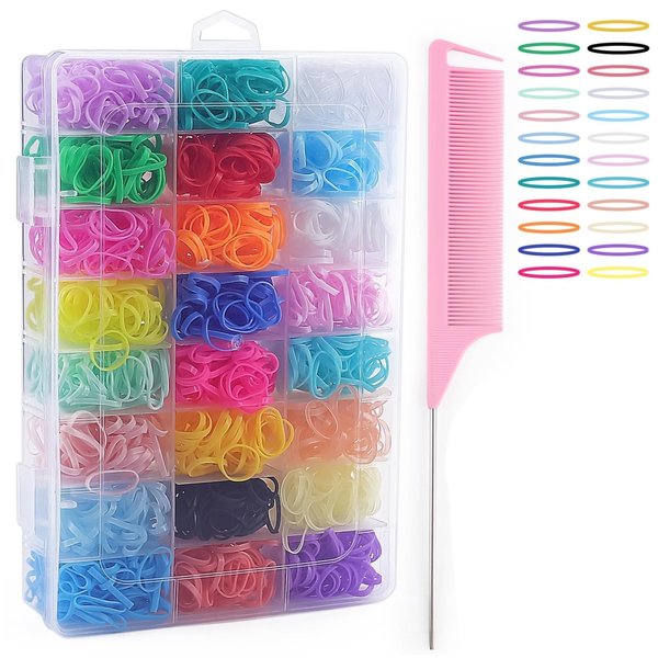 Rovedcity 2000Pcs Baby Elastic Hair Ties with Organizer Box,comb,24 Colors Colorful Mini Hair Rubber Band Soft Hair Ties Pony Ponytail Holders for Toddler Girls Kids Gifts